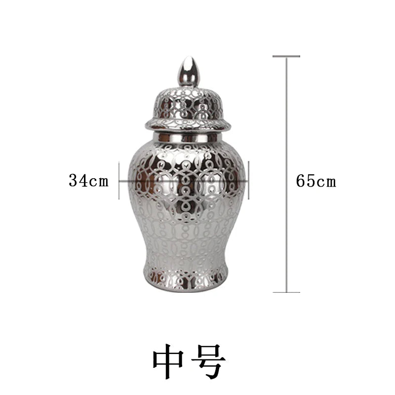 Afralia™ Golden Pattern Porcelain Ginger Jar Vase with Lid for Home Decor