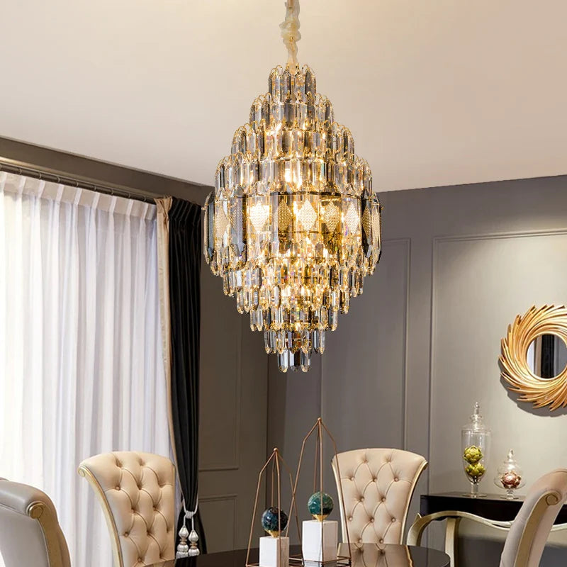 Afralia™ Luxury Crystal Chandelier for Villa Living Room with Elegant Hollow Design