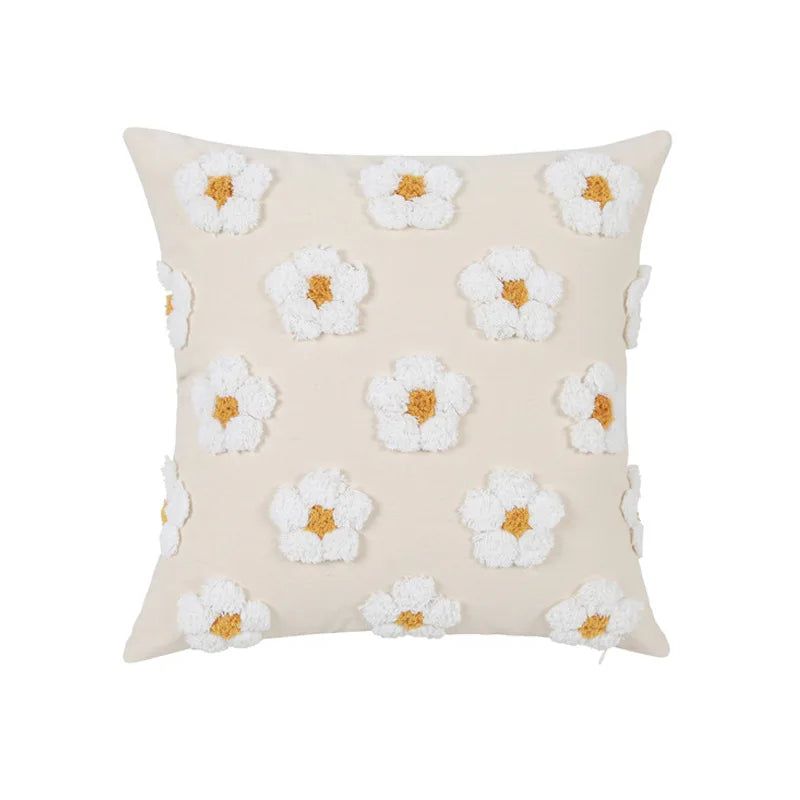 Afralia™ Daisy Flora Embroidered Cushion Cover - Home Decor Yellow Blue Flowers