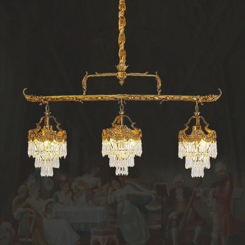 Afralia™ Luxury Brass Chandelier with Crystals for Restaurant, Bedroom, and Foyer