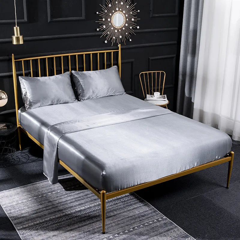Afralia™ Solid Satin King Fitted Sheet Set Double Queen Size Luxury Bedding Solution