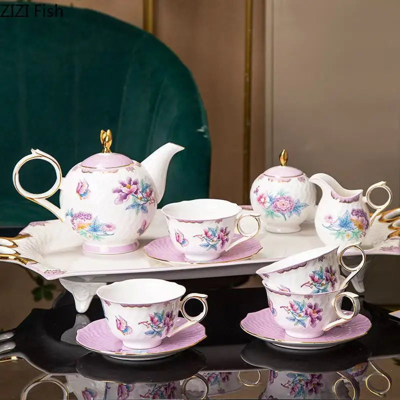 Afralia™ Flowers Pattern Coffee Mug Set for Elegant Dining Table Décor