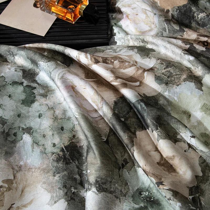 Afralia™ Vintage Flowers Bedding Set - Soft Silky Lyocell Cotton, Oil Painting Style