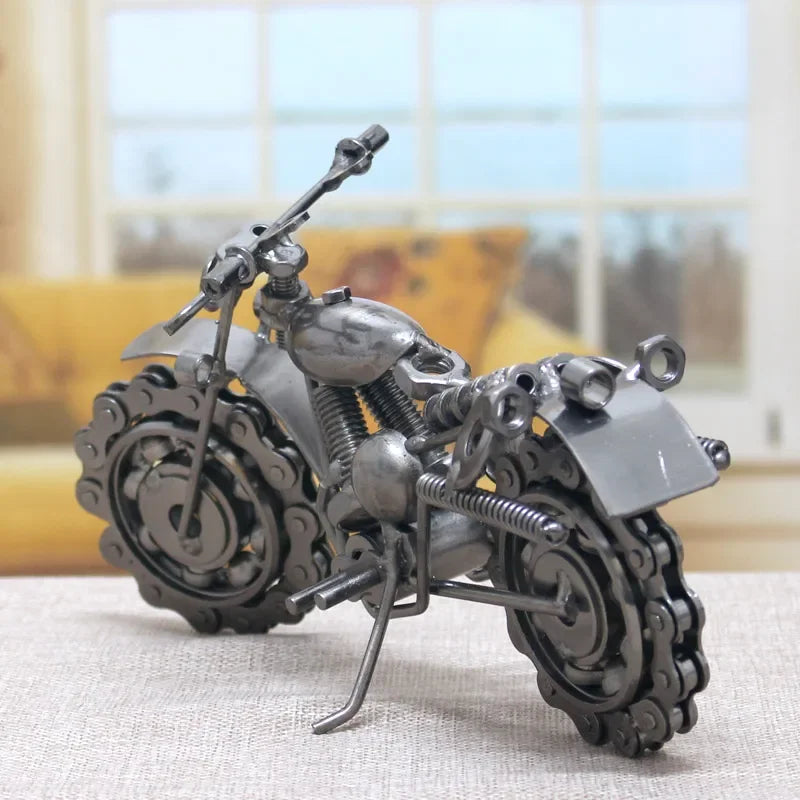 Afralia™ Vintage Metal Motorcycle Model - Handmade Iron Motorbike Figurine for Home Office Décor