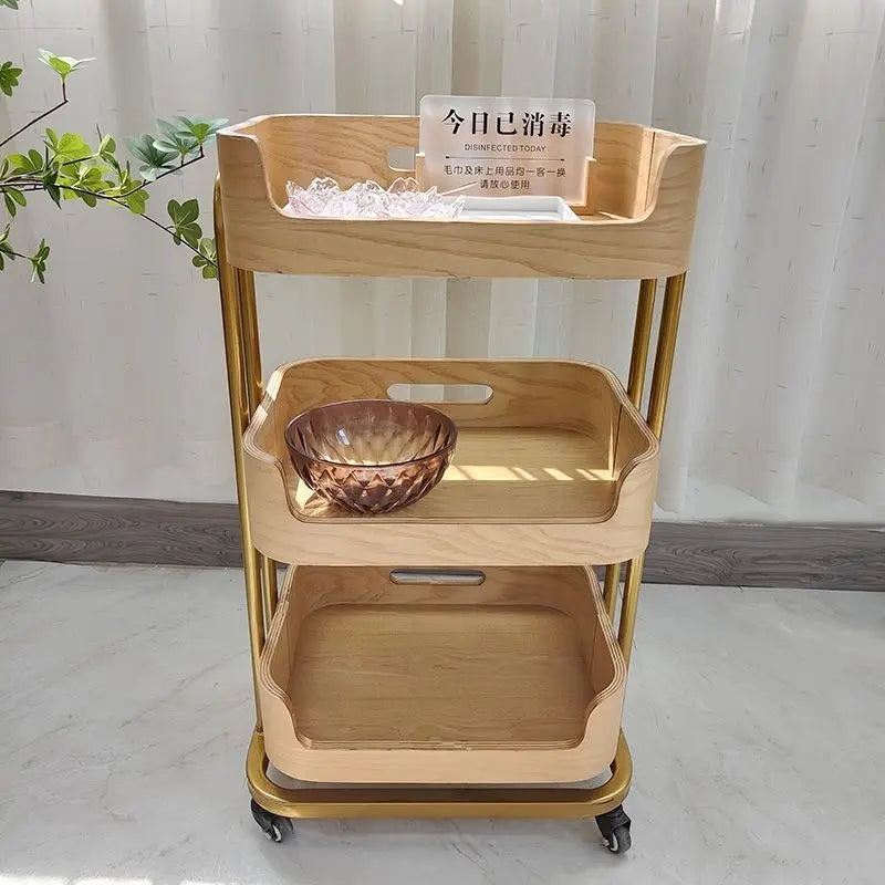 Afralia™ Salon Tool Cart Wood Manicure Cosmetologist Hairdresser Furniture