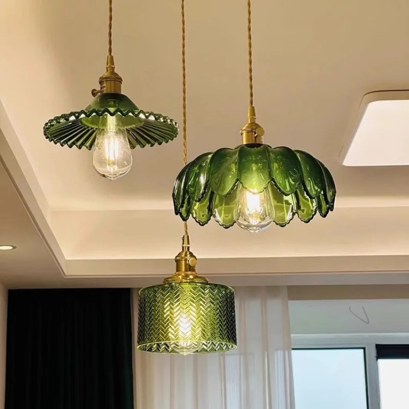 Afralia™ Green Glass LED Pendant Light Fixture - Modern Nordic Hanging Lamp