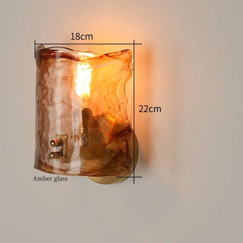 Afralia™ Japanese Amber Glass LED Wall Lamp Copper Vintage Design
