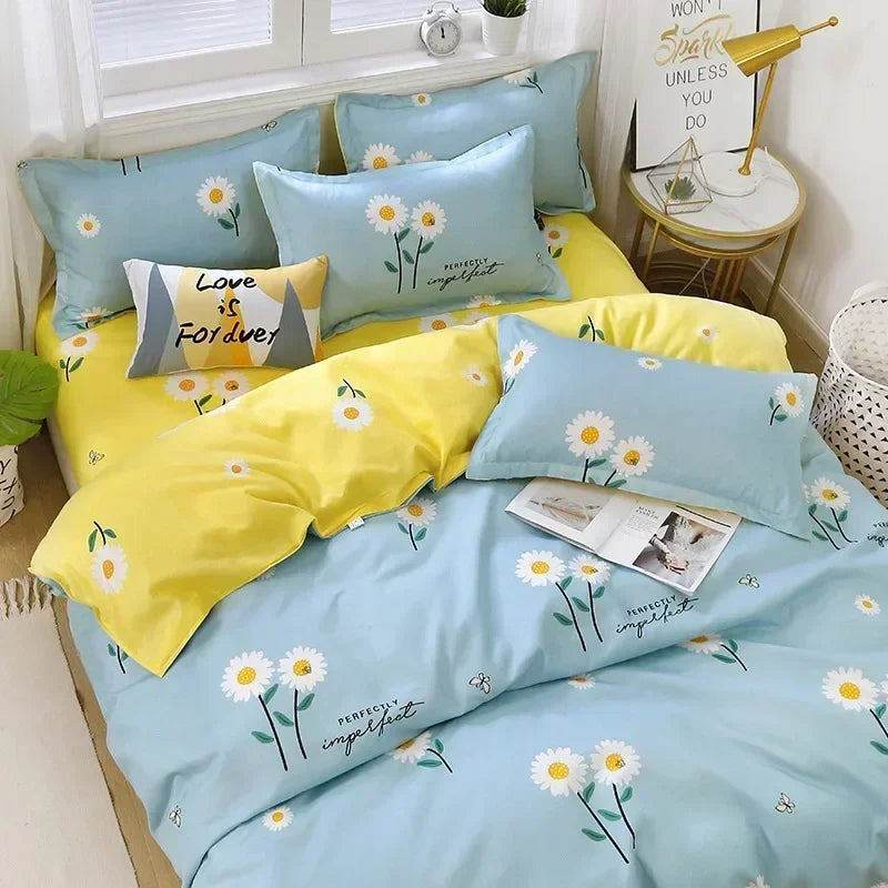 Daisy Print Bedding Set King/Queen Size by Afralia™ - Cozy & Durable