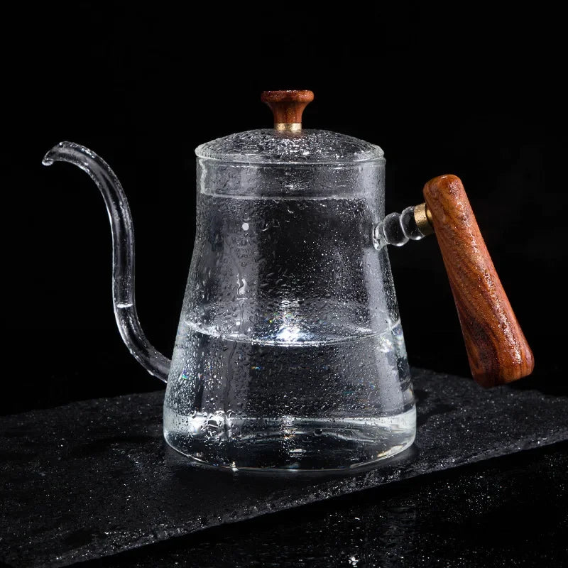Afralia™ Glass Goose Beak Kettle | Stainless Steel | Wooden Handle