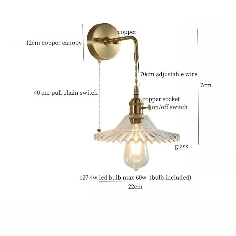 Afralia™ Brass Glass LED Wall Sconce Light for Living Room, Bedroom, Bathroom