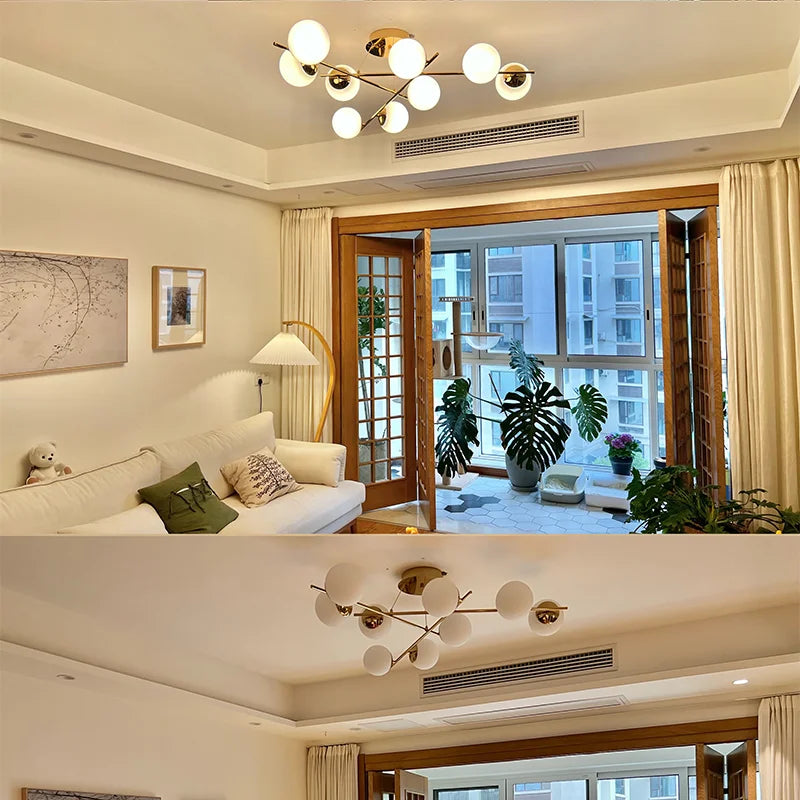 Afralia™ French Glass Ball Chandelier Vintage LED Ceiling Pendant Light