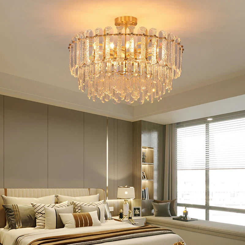 Afralia™ Luxury Copper Crystal Chandelier Light for Living Room and Bedroom