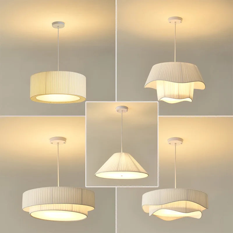 Afralia™ Nordic Pendant Chandelier, White Fabric Shade, Kitchen Bedroom Living Room Restaurant Art Light
