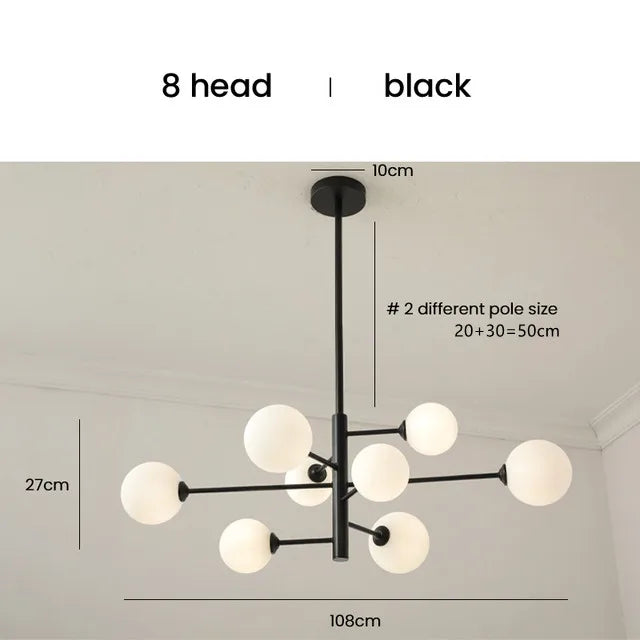 Afralia™ Elegant Black Gold Glass Ball LED Ceiling Chandelier for Home | Modern Pendant Lamp Lighting for Living Dining Bedroom
