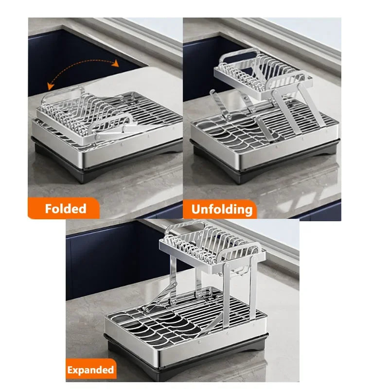 Afralia™ 2 Tier Dish Drainer Rack & Drain Basket: Kitchen Organizer Holder, Counter Storage