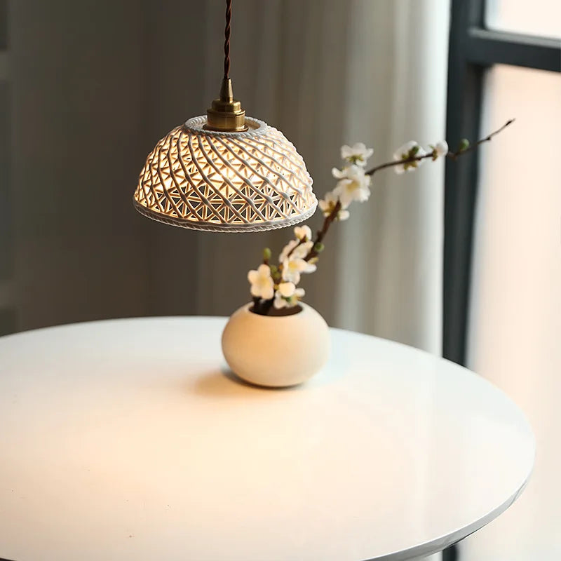 Afralia™ Bule Ceramic LED Pendant Lamp Modern Nordic Hanging Light for Bedroom Restaurant