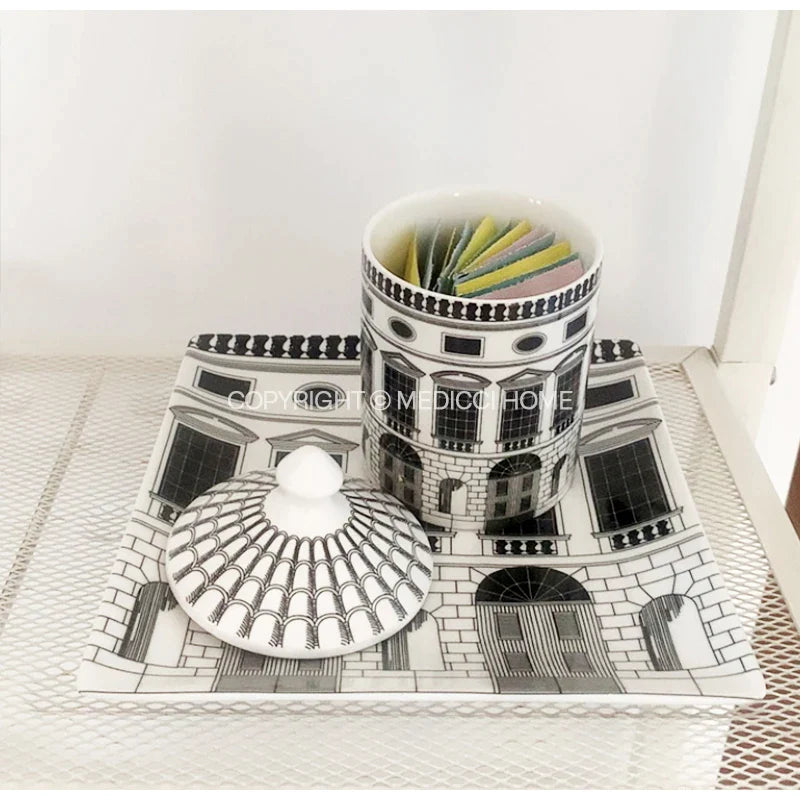 Afralia™ Ancient Roman Architecture Ceramic Incense Candlestick Luxury Home Ornament