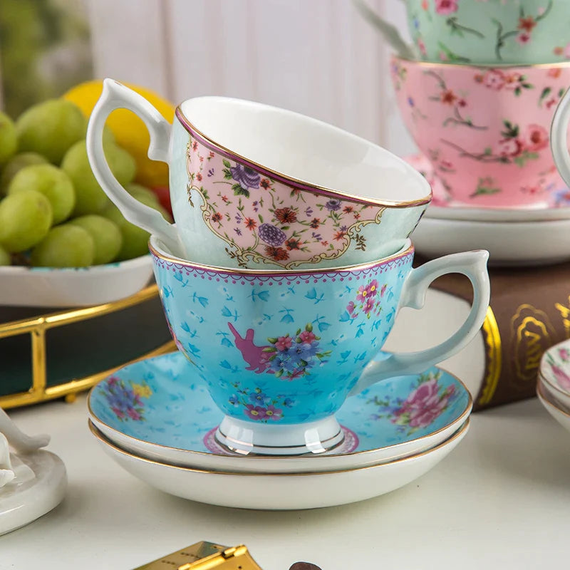 Afralia™ Bone China Flower Tea Cup Set, 180ml, Phnom Penh Afternoon Teacups for Home, Office, Hotel