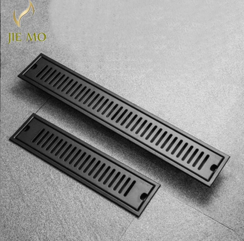 Afralia™ Black Stainless Steel Floor Drain for Toilet Shower Room, Large Overflow, Odorproof, Rectangle