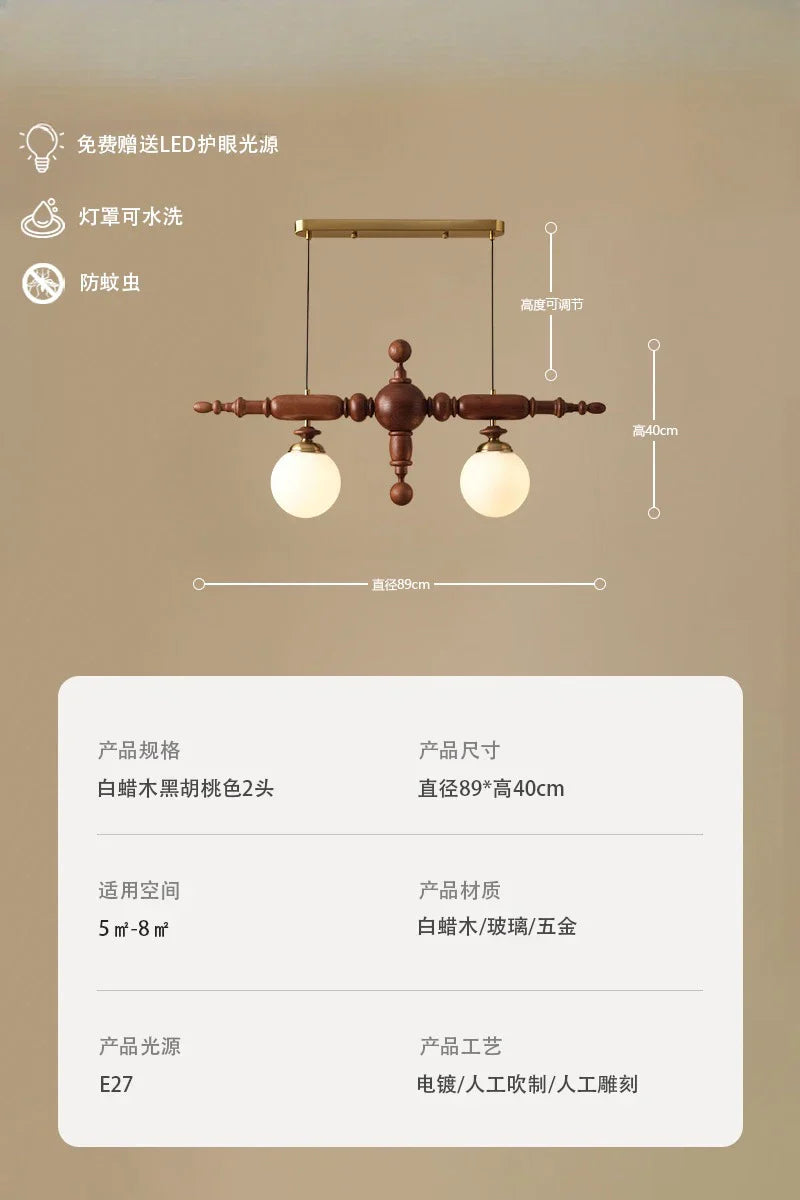 Afralia™ Wood Long Strip Chandeliers LED E27 Classic Pendant Lights
