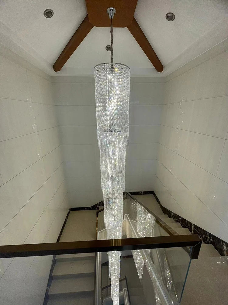 Afralia™ Crystal Chandelier: Luxury Rotating Staircase Lighting for Living Room