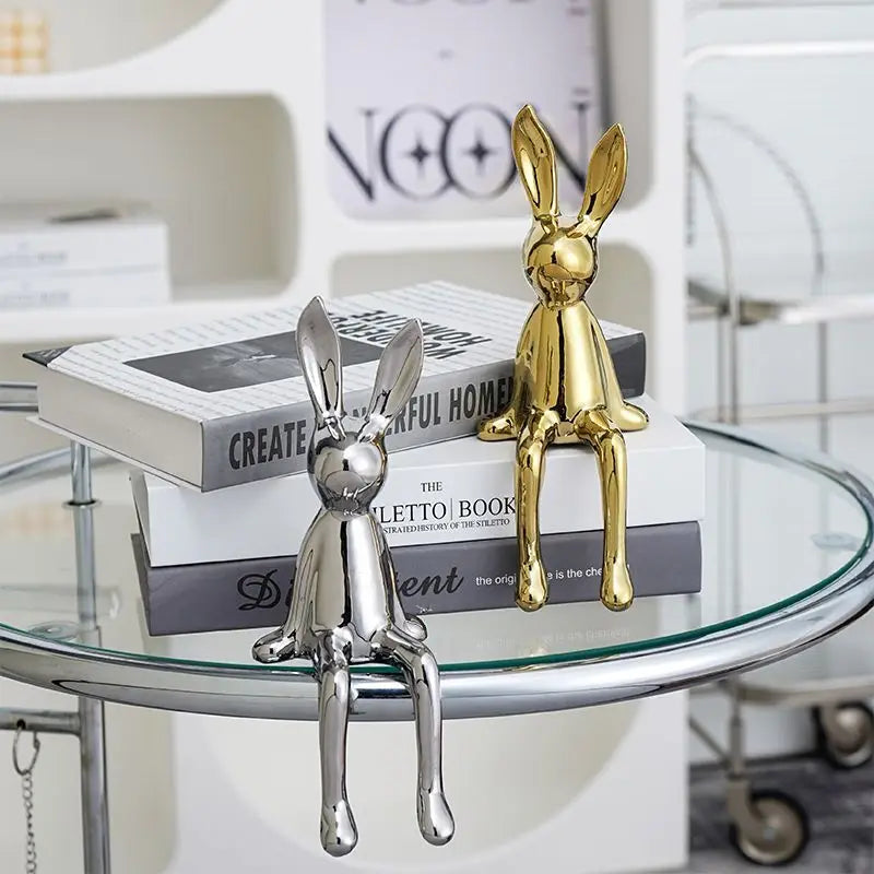 Afralia™ Sitting Rabbit Figurine: Electroplated Decorative Animal Sculpture for Easter Home Decor