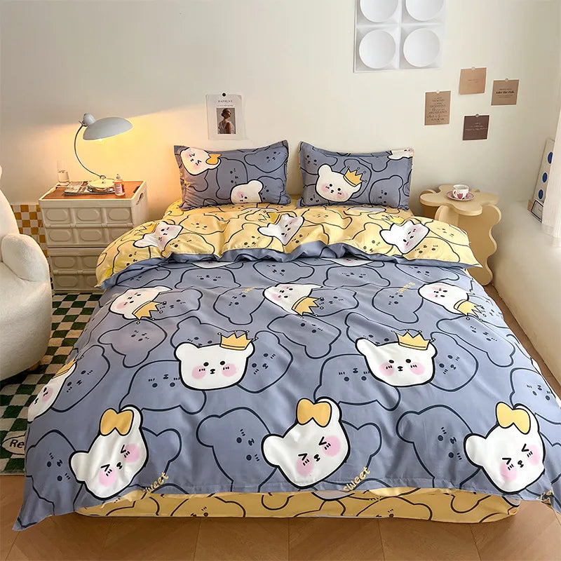 Afralia™ Summer Cartoon Printed Bedding Set for Students & Adults, Breathable Duvet Cover Kit