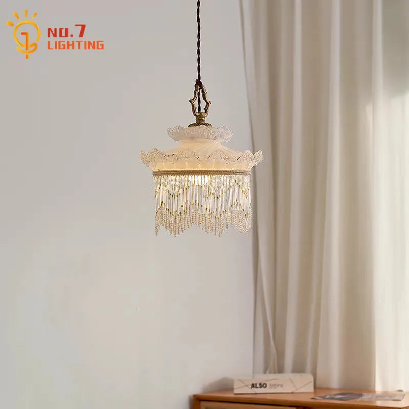 Afralia™ Medieval Tassel Glass Copper LED Pendant Light - Romantic Atmosphere