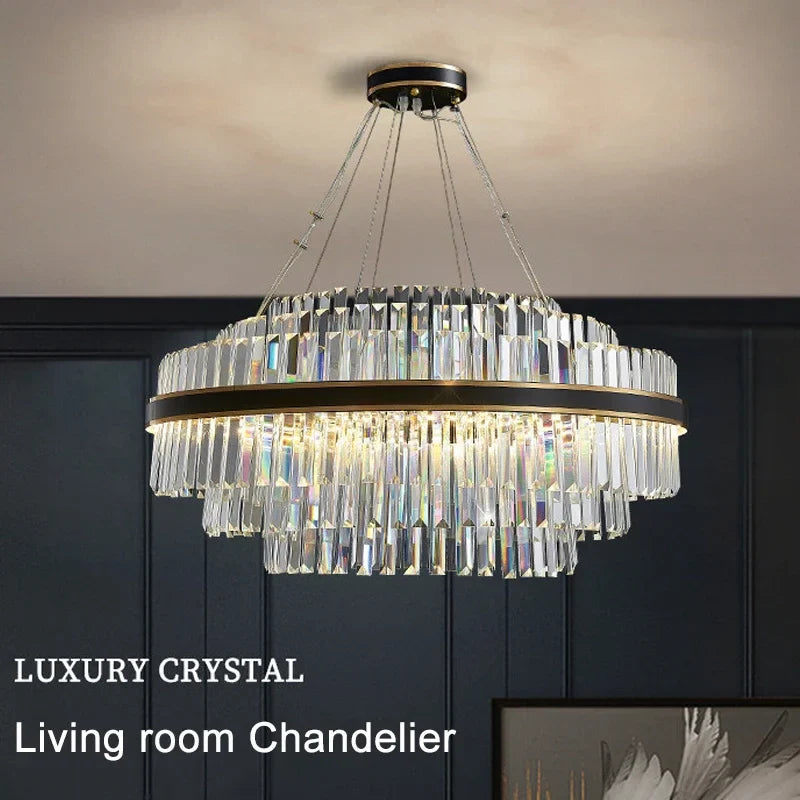 Afralia™ Modern Crystal Black Round Chandelier with LED Lighting