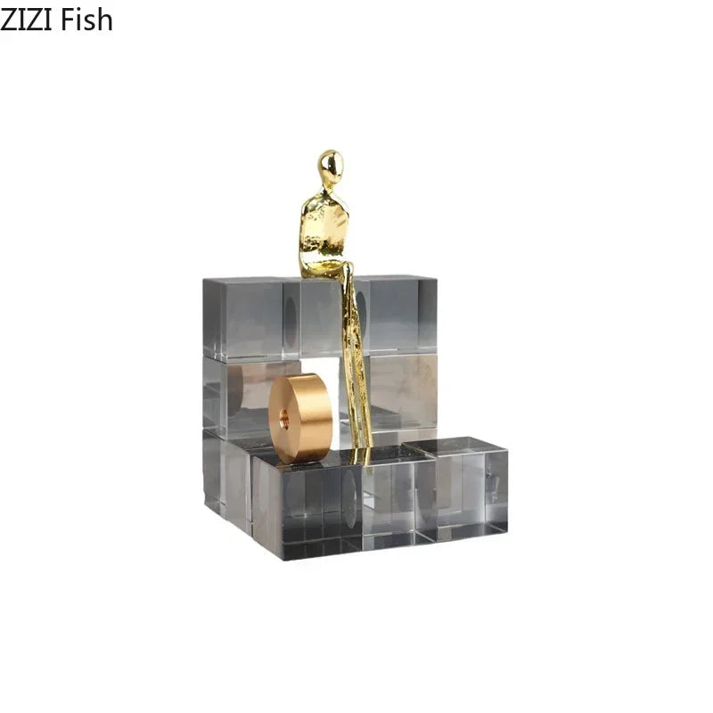 Afralia™ Golden Thinker Crystal Base Sculpture for Modern Desk Decor