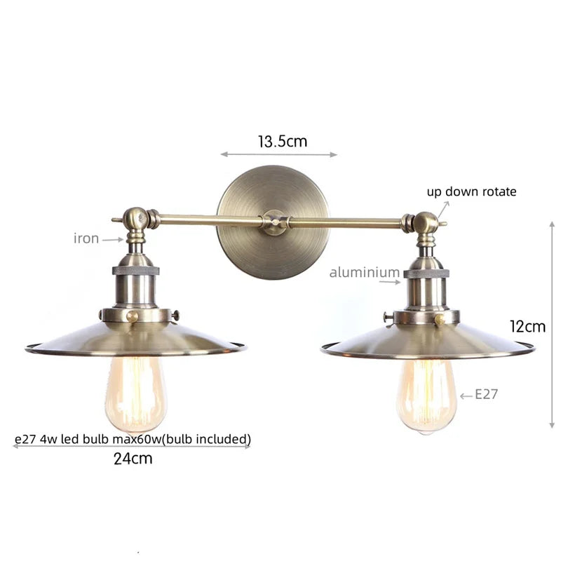 Afralia™ Vintage Iron 2-Head LED Wall Lamp for Foyer Living Room & Bedside