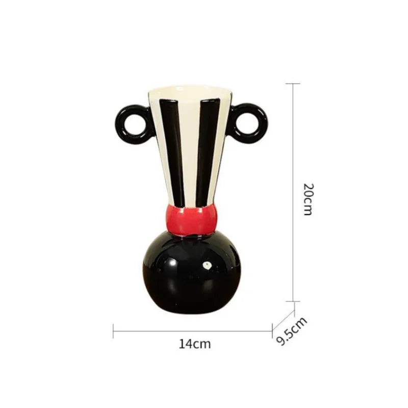 Afralia™ Geometric Stripes Ceramic Vase Black & White Home Decor