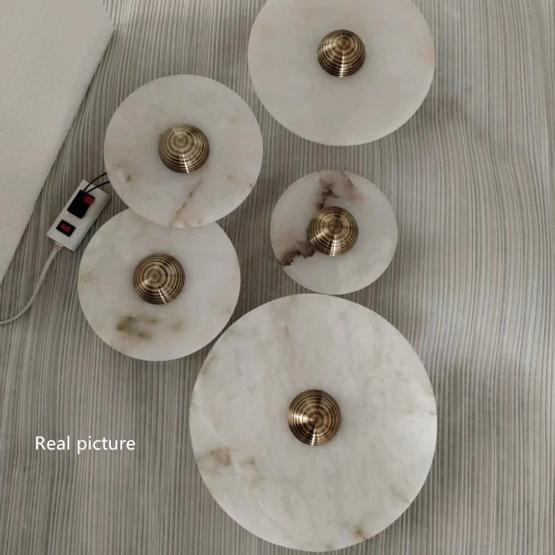 Afralia™ Marble LED Wall Sconce Gold Aluminium Art Deco Round Stone Aisle Corridor