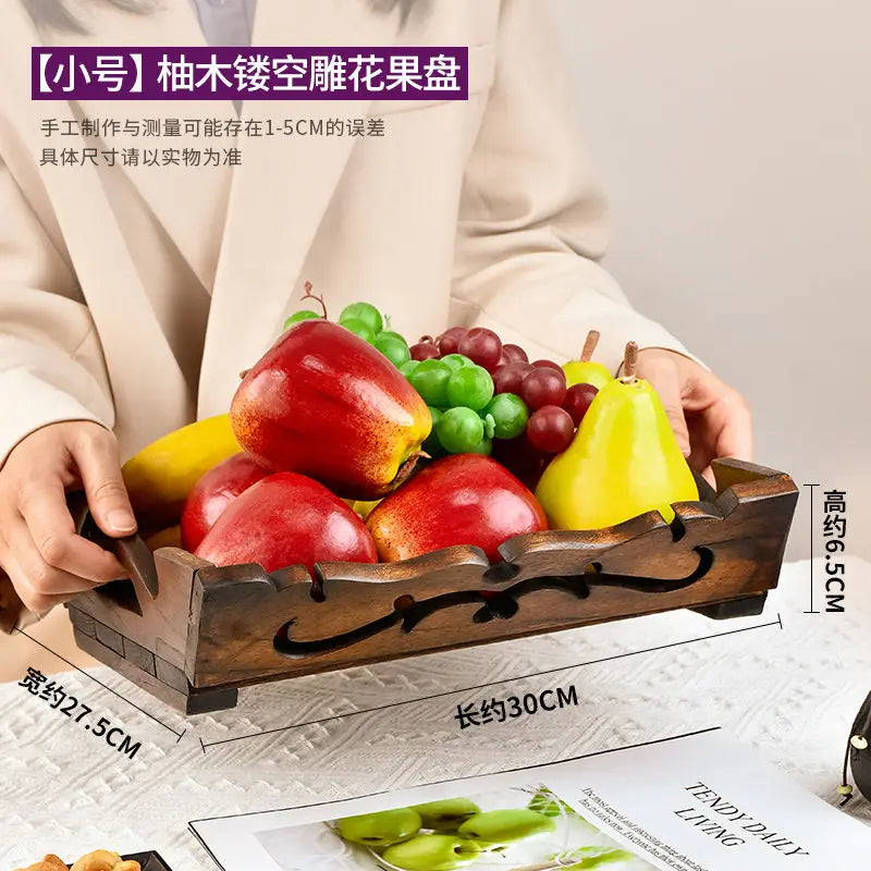 Afralia™ Solid Wood Fruit Bowl - Simple Retro Chinese Office Decor & Home Storage