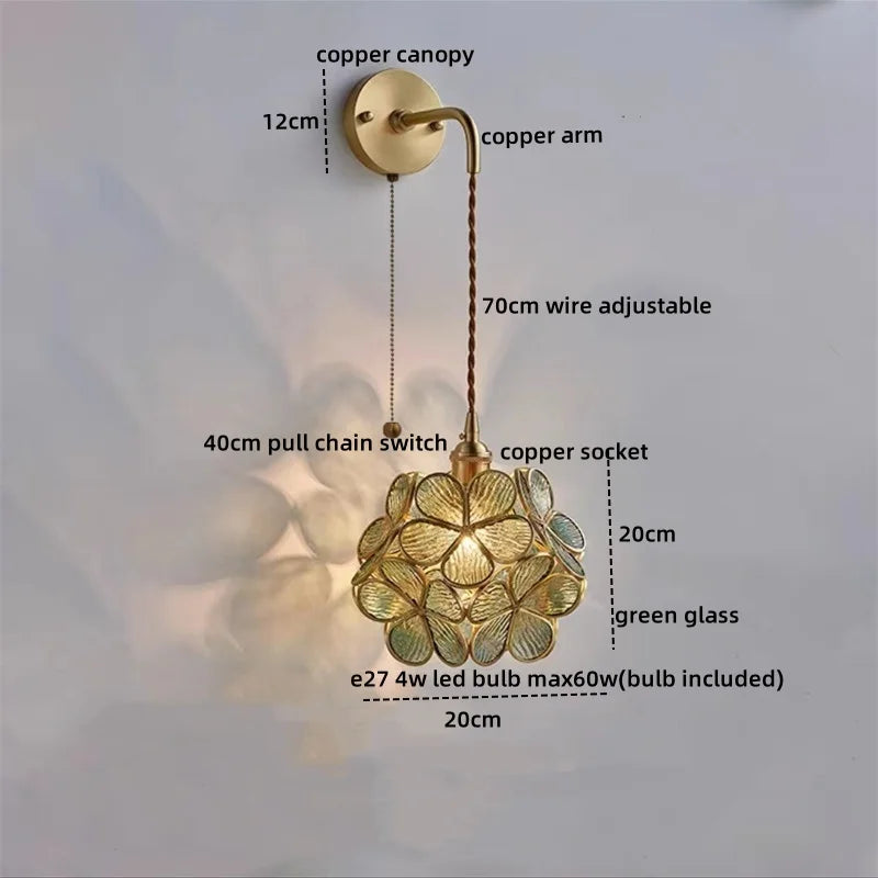 Afralia™ Copper Glass LED Wall Sconce Pull Chain Switch - Modern Stair Light Fixtures