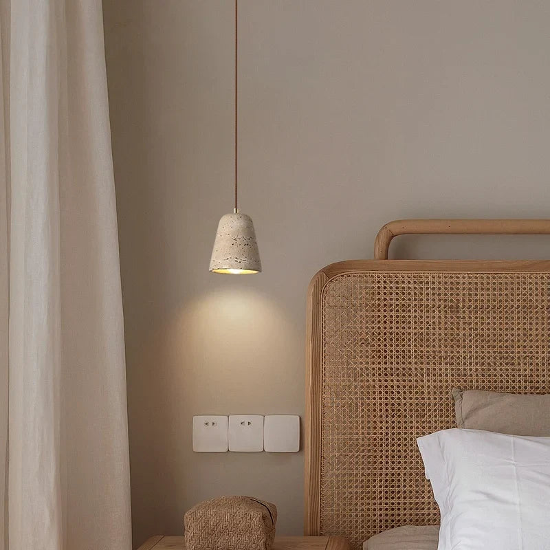 Afralia™ Yellow Travertine LED Pendant Light for Home Decor, Bedroom, Cafe, Dining, Living Room