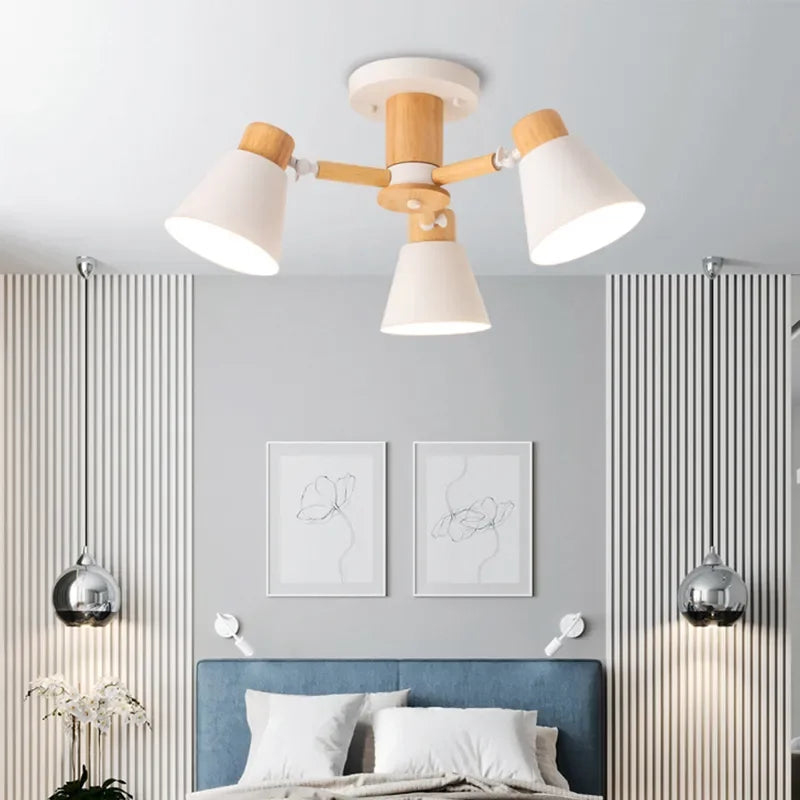 Nordic Wood Ceiling Light Chandelier Modern E27 Living Room Bedroom Hotel Restaurant Afralia™ Nordic Lamp