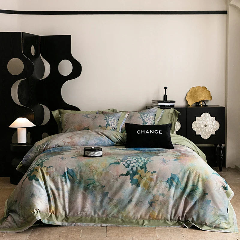 Afralia™ 1000TC Egyptian Cotton Vintage Oil Printing Bedding Set with Sheet & Pillowcase