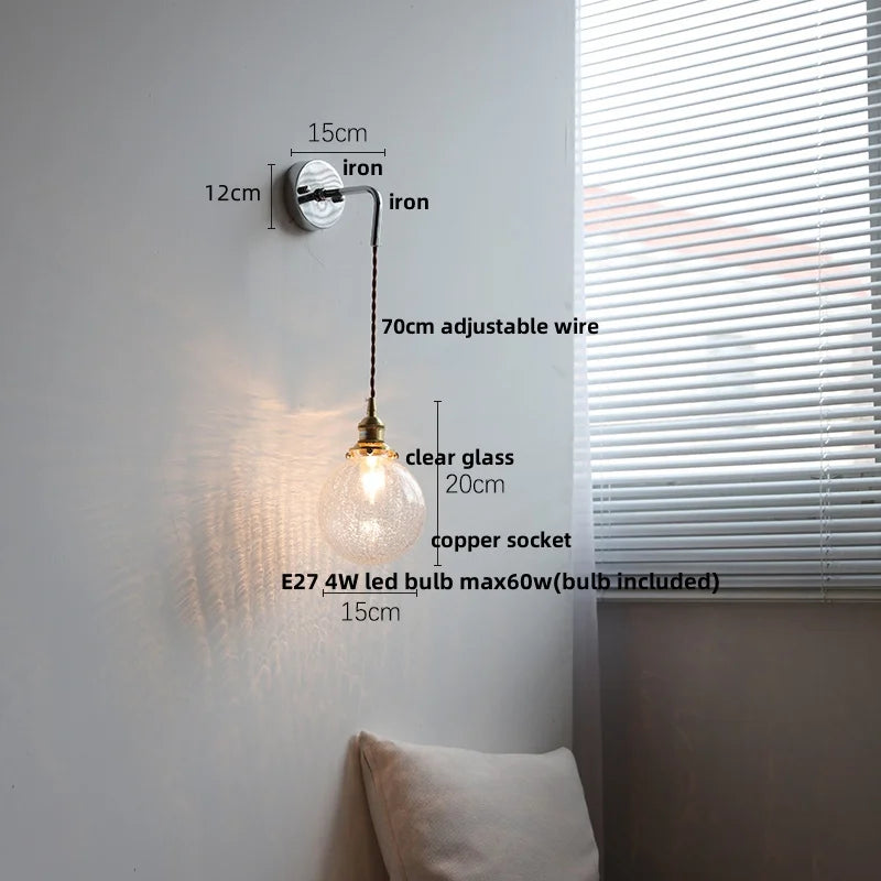 Afralia™ White Glass LED Wall Lights with Pull Chain Switch - Nordic Modern Bedside Lamp