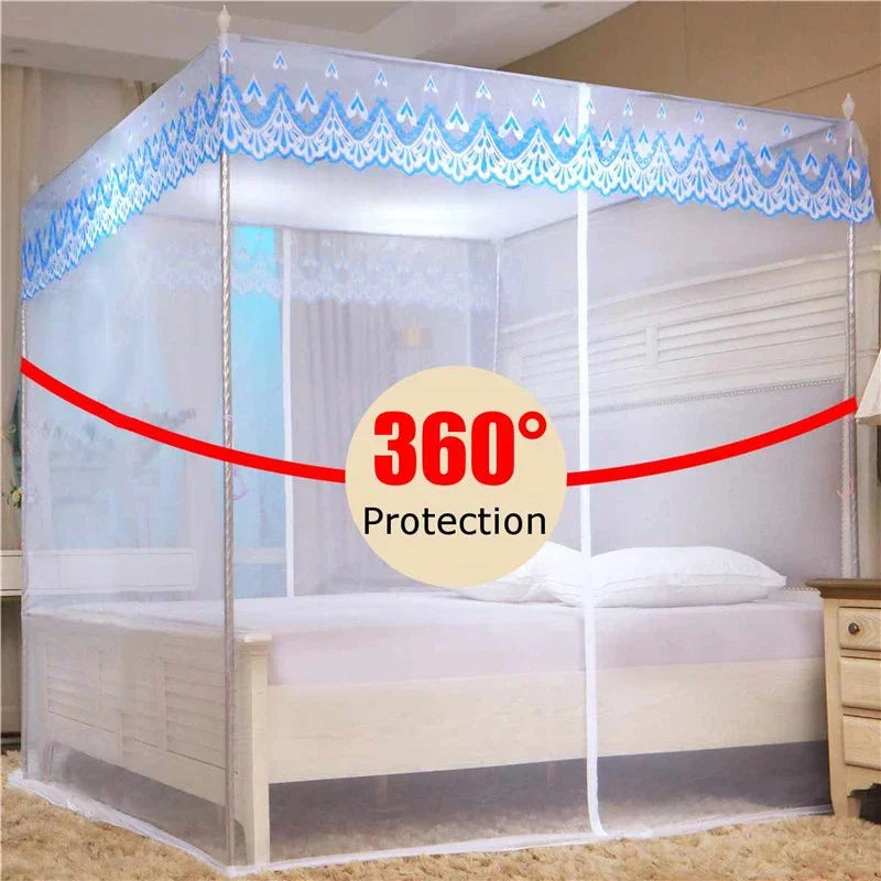 Afralia™ Zipper Lace Mosquito Net - Stainless Steel Bracket, Romantic Queen Bed Nets