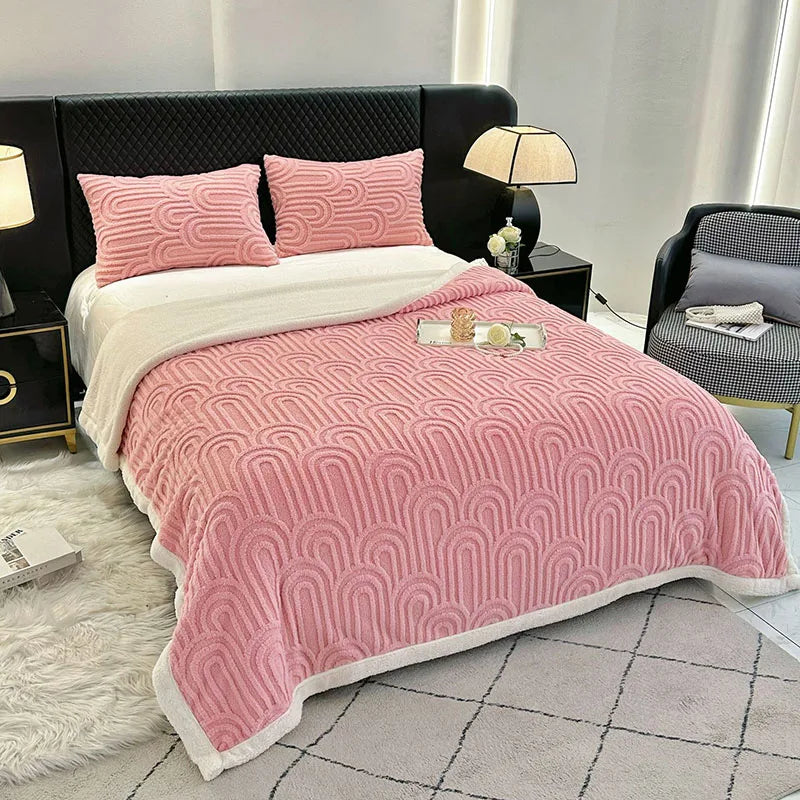 Afralia™ Double Layered Flannel Arch Jacquard Plush Blanket - Warm & Cozy Coral Fleece Quilt