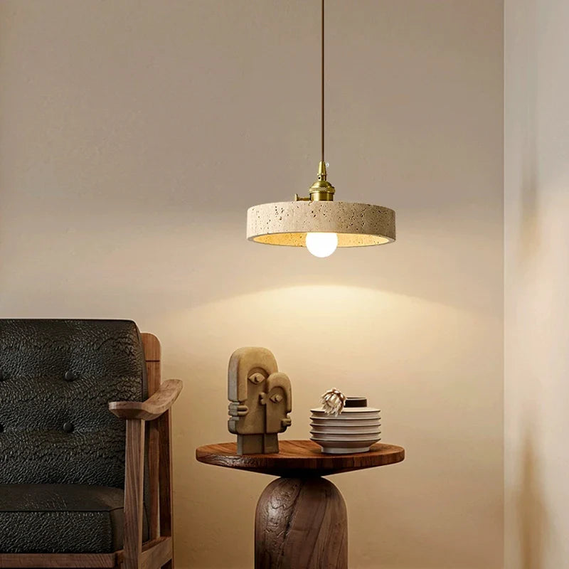 Afralia™ Vintage LED Hanging Lamps Yellow Travertine Pendant Light for Bedroom & Dining Room