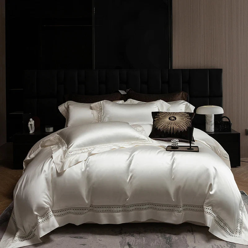 Afralia™ 1000TC Egyptian Cotton Luxury Satin Bedding Set with Wide Hollow Edge