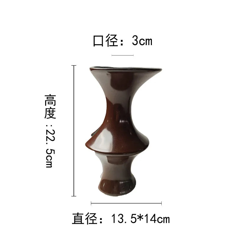 Afralia™ Red Bamboo Knot Ceramic Vase: Handcrafted Geometric Home Decor & Floral Arrangement