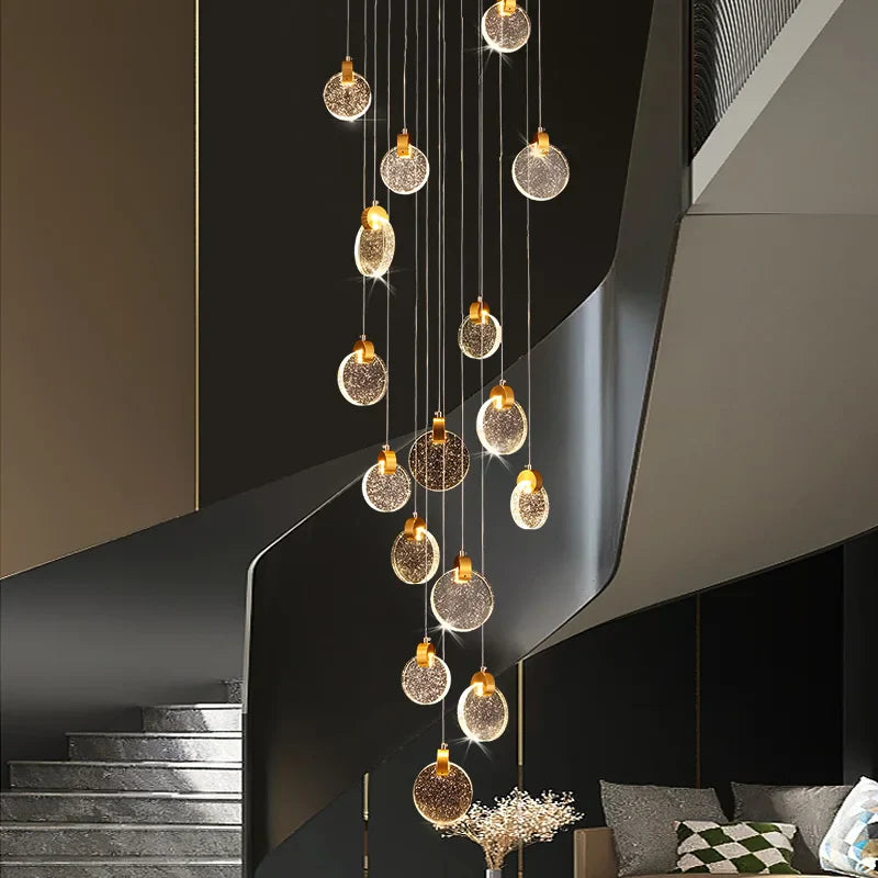 Afralia™ Crystal Chandelier LED Pendant Light for Modern Duplex Building Staircase