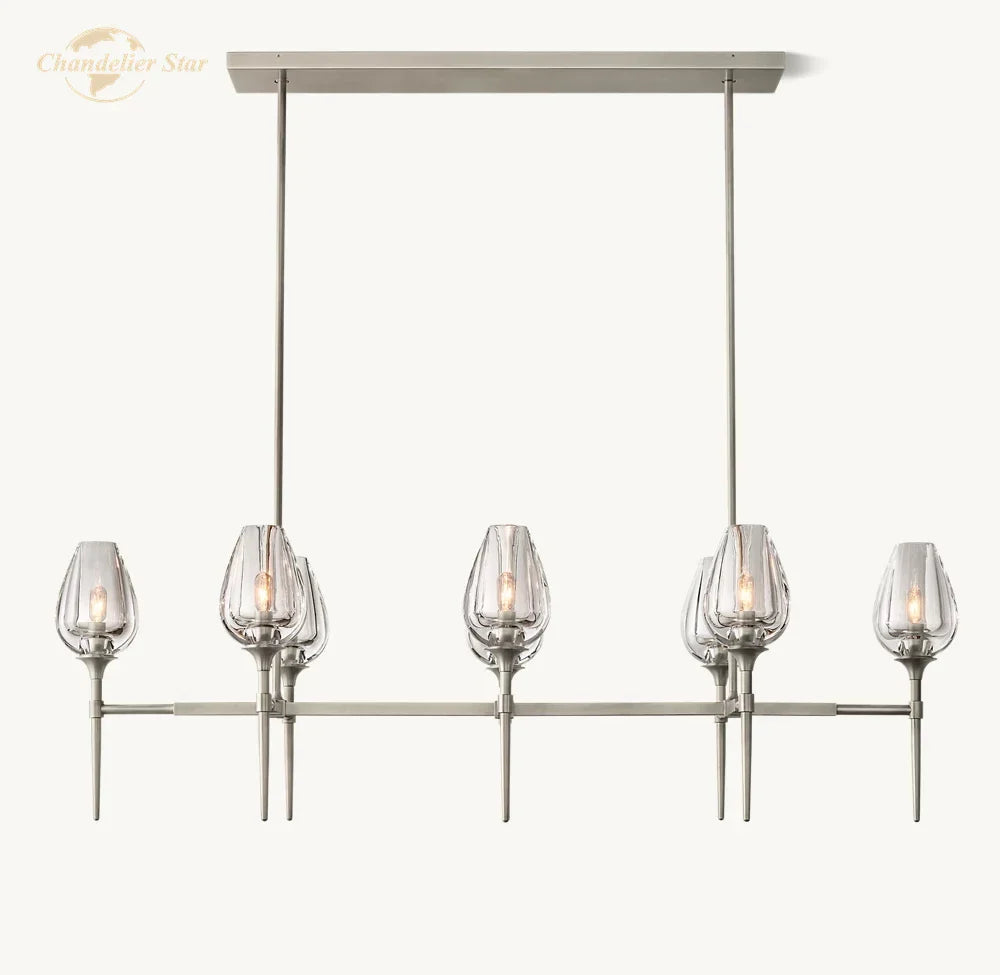Afralia™ Tulip Linear Crystal Chandelier Brass Chrome Black Pendant Lights