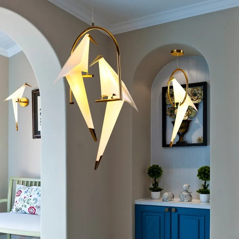 Afralia™ Thousand Paper Crane LED Iron Chandelier: Modern Creative Lighting for Home and Office