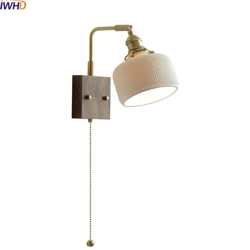 Afralia™ Ceramic LED Wall Lights with Pull Chain Switch, Nordic Bedside Lamp for Home Decor