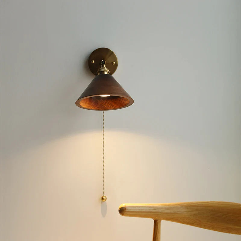 Afralia™ Copper Socket LED Wall Lights Pull Chain Switch Nordic Modern Rotate Bedside Lamp