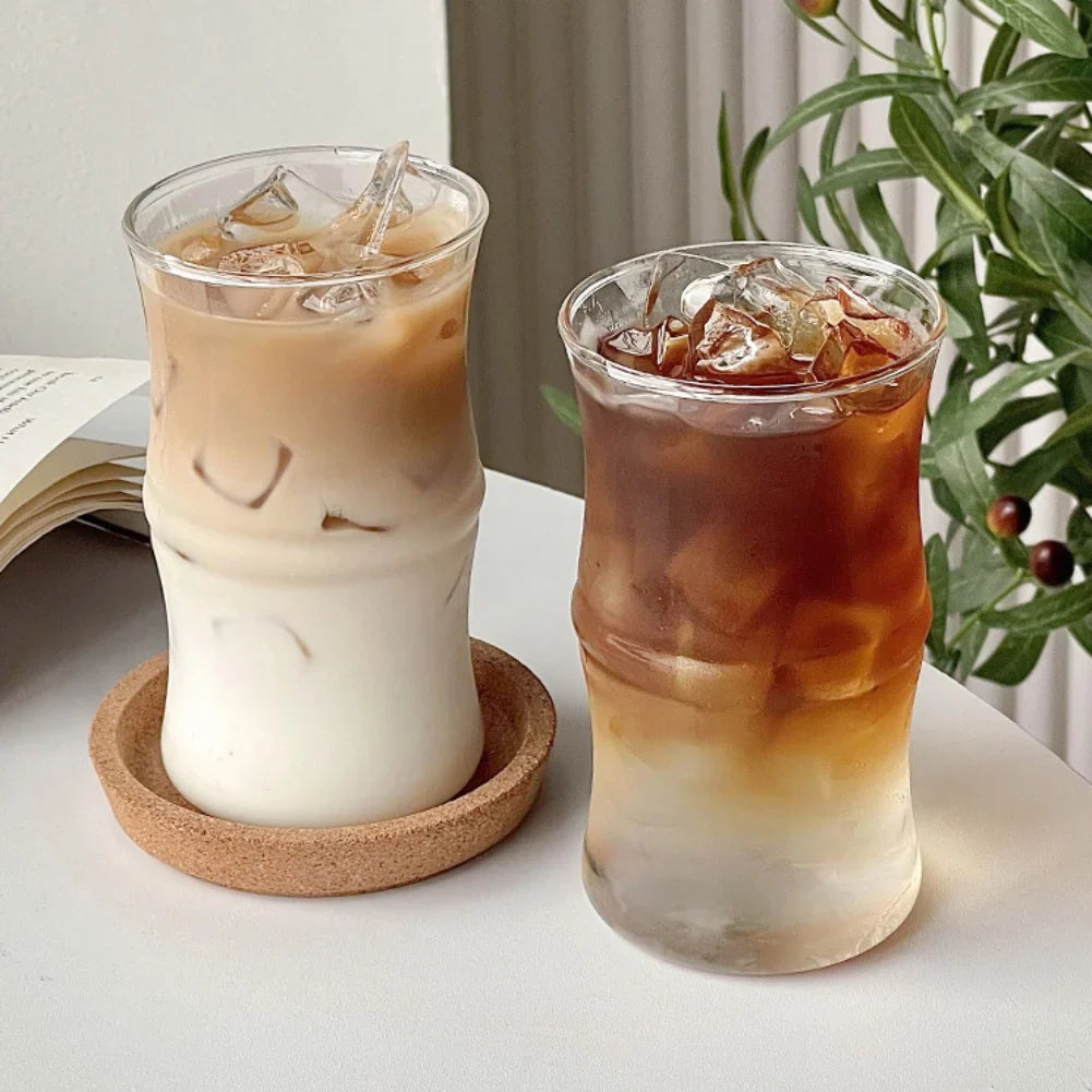 Afralia™ Glass Bamboo Knot Mug - Cute Clear Glass Coffee Cup for Hot or Cold Drinks